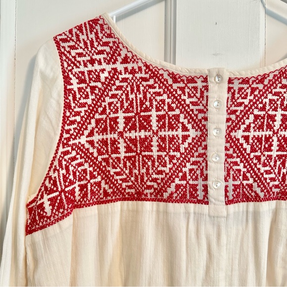 Ba&sh Women Size XS/ 0 Boho Hippie CrossStitch Embroidered Blouse White & Red - Picture 4 of 5